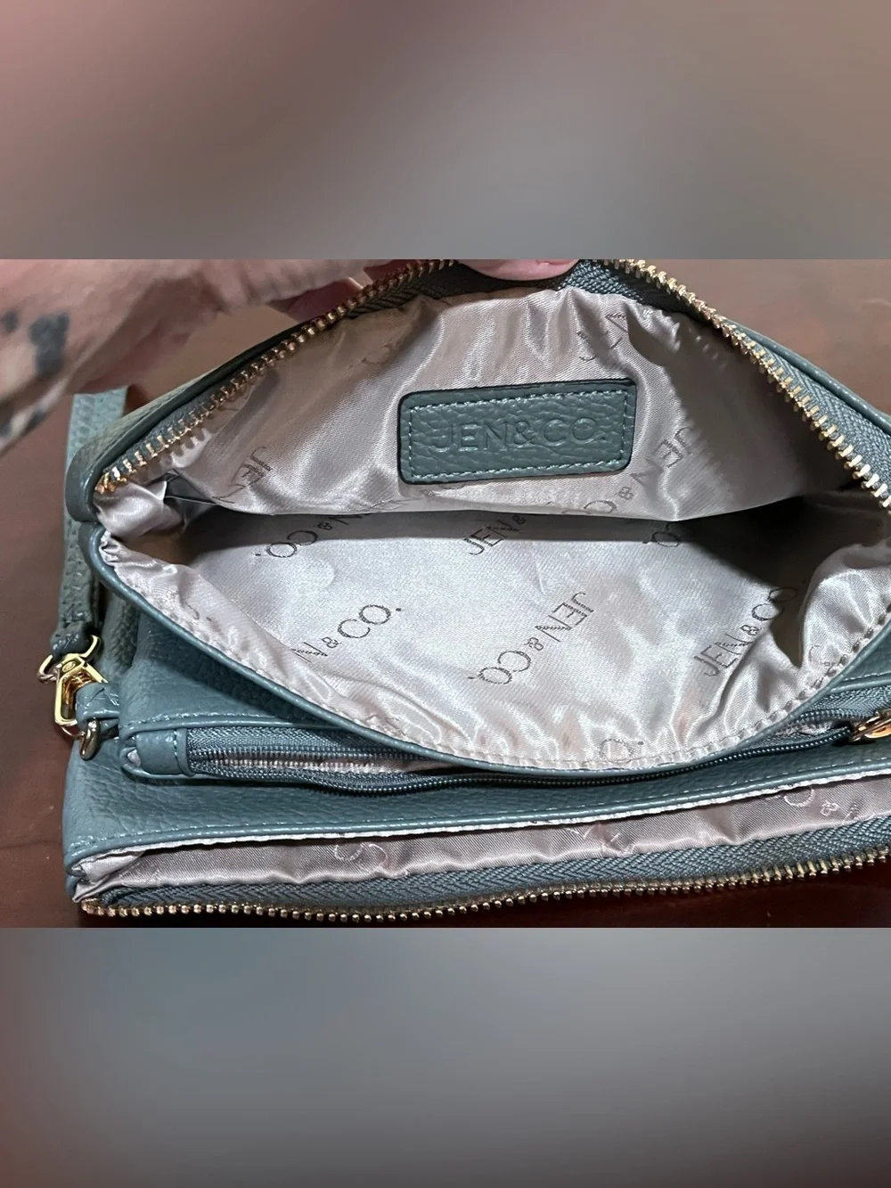 Pebbled Leather Wristlet Clutch in Slate Grey